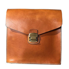 Business Black Leather Mens 10 inches Square Side Bag Messenger Bag Tan Postman Bag Courier Bag for Men - iwalletsmen