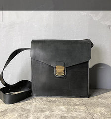 Business Black Leather Mens 10 inches Square Side Bag Messenger Bag Tan Postman Bag Courier Bag for Men - iwalletsmen