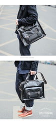 Handmade Black Mens Leather Briefcase Work Handbag Dark Brown 14'' Computer Briefcase For Men - iwalletsmen
