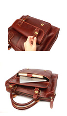 Handmade Black Mens Leather Briefcase Work Handbag Dark Brown 14'' Computer Briefcase For Men - iwalletsmen