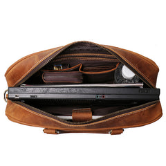 Vintage Brown  Leather Men's Professional Briefcase 14inch Computer Briefcase Handbag For Men - iwalletsmen