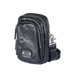 CASUAL BLACK LEATHER MEN'S MIni Vertical Side Bags MESSENGER BAG BLACK Belt Bag Blet Pouch FOR MEN - iwalletsmen