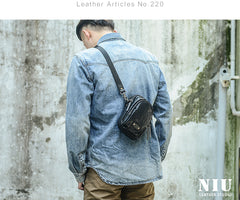 CASUAL BLACK LEATHER MEN'S MIni Vertical Side Bags MESSENGER BAG BLACK Belt Bag Blet Pouch FOR MEN - iwalletsmen
