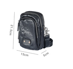 CASUAL BLACK LEATHER MEN'S MIni Vertical Side Bags MESSENGER BAG BLACK Belt Bag Blet Pouch FOR MEN - iwalletsmen