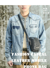 CASUAL BLACK LEATHER MEN'S MIni Vertical Side Bags MESSENGER BAG BLACK Belt Bag Blet Pouch FOR MEN - iwalletsmen