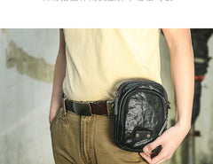 CASUAL BLACK LEATHER MEN'S MIni Vertical Side Bags MESSENGER BAG BLACK Belt Bag Blet Pouch FOR MEN - iwalletsmen