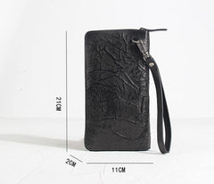 CASUAL BLACK LEATHER MEN'S Bifold Long Wallet Clutch Wallet BLACK Wristlet Wallets FOR MEN - iwalletsmen