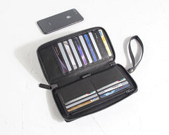 CASUAL BLACK LEATHER MEN'S Bifold Long Wallet Clutch Wallet BLACK Wristlet Wallets FOR MEN - iwalletsmen