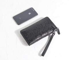 CASUAL BLACK LEATHER MEN'S Bifold Long Wallet Clutch Wallet BLACK Wristlet Wallets FOR MEN - iwalletsmen