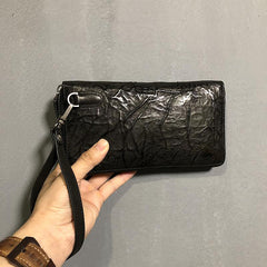 CASUAL BLACK LEATHER MEN'S Bifold Long Wallet Clutch Wallet BLACK Wristlet Wallets FOR MEN - iwalletsmen