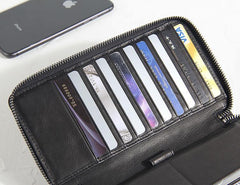 CASUAL BLACK LEATHER MEN'S Bifold Long Wallet Clutch Wallet BLACK Wristlet Wallets FOR MEN - iwalletsmen