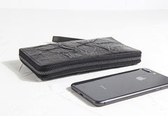 CASUAL BLACK LEATHER MEN'S Bifold Long Wallet Clutch Wallet BLACK Wristlet Wallets FOR MEN - iwalletsmen