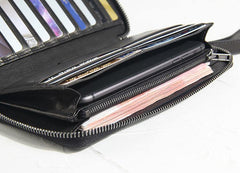 CASUAL BLACK LEATHER MEN'S Bifold Long Wallet Clutch Wallet BLACK Wristlet Wallets FOR MEN - iwalletsmen