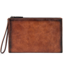 COOL MEN LEATHER Yellow Wristlet Bag LONG CLUTCH WALLETS ZIPPER VINTAGE Brown Envelope Bag FOR MEN - iwalletsmen
