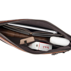 COOL MEN LEATHER Yellow Wristlet Bag LONG CLUTCH WALLETS ZIPPER VINTAGE Brown Envelope Bag FOR MEN - iwalletsmen