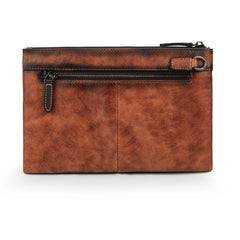 COOL MEN LEATHER Yellow Wristlet Bag LONG CLUTCH WALLETS ZIPPER VINTAGE Brown Envelope Bag FOR MEN - iwalletsmen