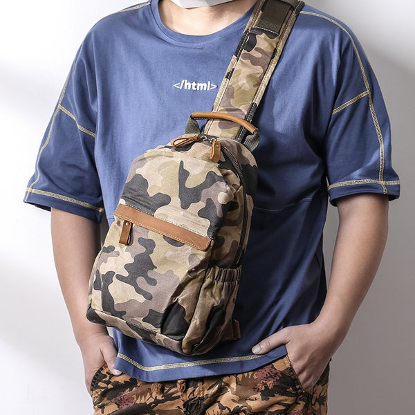 Camouflage Canvas Mens Sling Bag Canvas Sling Pack Army Canvas Sling Backpack for Men