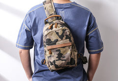 Camouflage Canvas Mens Sling Bag Canvas Sling Pack Army Canvas Sling Backpack for Men