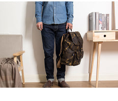 Camouflage Canvas Leather Mens Large 14'' Laptop Backpack College Backpack Hiking Backpack for Men - iwalletsmen