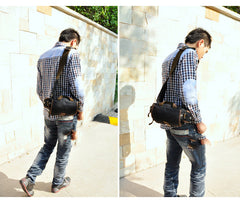 Canvas Black Mens Khaki Messenger Bags Small Postman Bag Canvas Courier Bag For Men - iwalletsmen