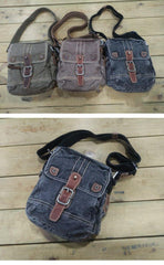 Canvas Black Mens 8 inches Small Vertical Postman Bag Canvas Messenger Bags Courier Bag For Men - iwalletsmen