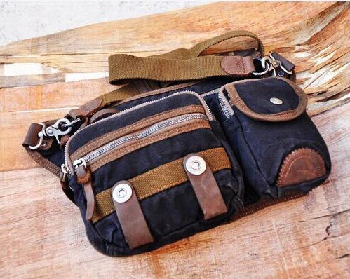 Canvas Mens Chest Bag Khaki Waist Bag Black Canvas Fanny Pack For Men - iwalletsmen