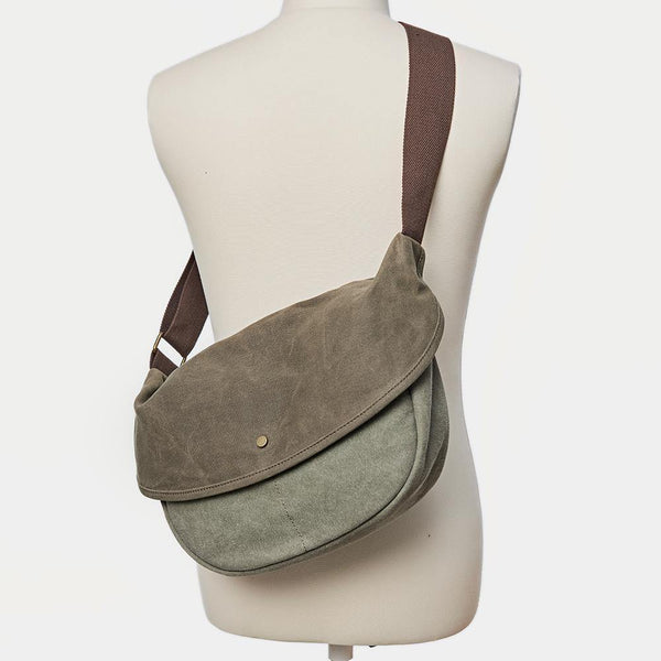 Canvas Mens Small Side Bags Green Canvas Saddle Messenger Bags Canvas Courier Bag for Men - iwalletsmen