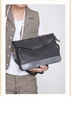 Cool Mens Black Leather Courier Bags Side Bags Leather Messenger Bags Postman Bag for Men - iwalletsmen