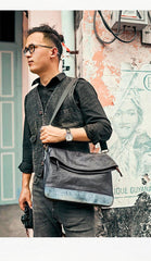 Cool Mens Black Leather Courier Bags Side Bags Leather Messenger Bags Postman Bag for Men - iwalletsmen