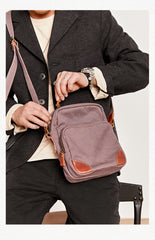 Cool Leahter Canvas Mens Side Bag Coffee Vertical Messenger Bags Courier Bag for Men - iwalletsmen