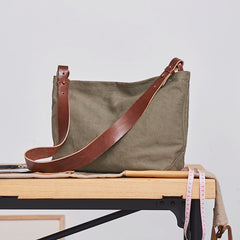 Cool Canvas Leather Mens Side Bag 14 inches Green Canvas Courier Bags Canvas Messenger Bag for Men - iwalletsmen