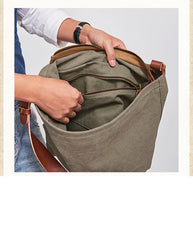 Cool Canvas Leather Mens Side Bag 14 inches Green Canvas Courier Bags Canvas Messenger Bag for Men - iwalletsmen