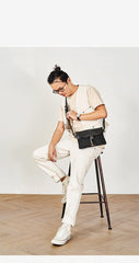 Cool Canvas Leather Mens Messenger Shoulder Bag Small Canvas Side Bag Courier Bags for Men - iwalletsmen