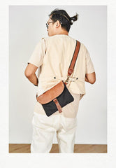 Cool Canvas Leather Mens Messenger Shoulder Bag Small Canvas Side Bag Courier Bags for Men - iwalletsmen