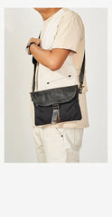 Cool Canvas Leather Mens Messenger Shoulder Bag Small Canvas Side Bag Courier Bags for Men - iwalletsmen