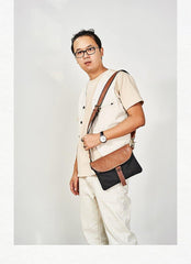 Cool Canvas Leather Mens Messenger Shoulder Bag Small Canvas Side Bag Courier Bags for Men - iwalletsmen