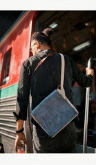 Canvas Leather Mens Small Navy Side Bag Canvas Square Messenger Bags Canvas Travel Courier Bags for Men - iwalletsmen