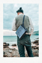 Canvas Leather Mens Small Navy Side Bag Canvas Square Messenger Bags Canvas Travel Courier Bags for Men - iwalletsmen