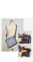 Canvas Leather Mens Small Navy Side Bag Canvas Square Messenger Bags Canvas Travel Courier Bags for Men - iwalletsmen