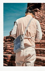 Canvas Leather Mens Small Navy Side Bag Canvas Square Messenger Bags Canvas Travel Courier Bags for Men - iwalletsmen