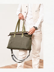 Cool Black Nylon Mens 15 inches Large Messenger Bag Briefcase Handbag Nylon Travel Green Shoulder Bag for Men - iwalletsmen