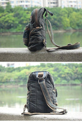 Denim Vintage Blue Mens Large Sling Bag Chest Bag Jean One Shoulder Backpacks For Men - iwalletsmen