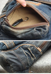 Denim Vintage Blue Mens Large Sling Bag Chest Bag Jean One Shoulder Backpacks For Men - iwalletsmen