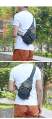 Denim Vintage Blue Messenger Bag Chest Bag Jean Blue One Shoulder Backpack For Men - iwalletsmen