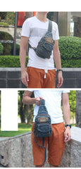 Denim Vintage Blue Messenger Bag Chest Bag Jean Blue One Shoulder Backpack For Men - iwalletsmen