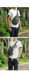 Denim Vintage Blue Mens Sling Bag Chest Bags Jean One Shoulder Backpack For Men - iwalletsmen