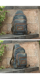 Denim Vintage Blue Mens Sling Bag Chest Bags Jean One Shoulder Backpack For Men - iwalletsmen
