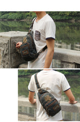 Denim Blue Mens 8 inches Sling Bag Chest Bags Fashion Denim One Shoulder Backpack For Men - iwalletsmen