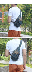 Fashion Denim Blue Mens Sling Bag Chest Bags Blue Denim One Shoulder Backpacks Sling Pack For Men - iwalletsmen