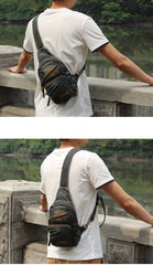 Fashion Denim Blue Mens Sling Bag Chest Bags Blue Denim One Shoulder Backpacks Sling Pack For Men - iwalletsmen